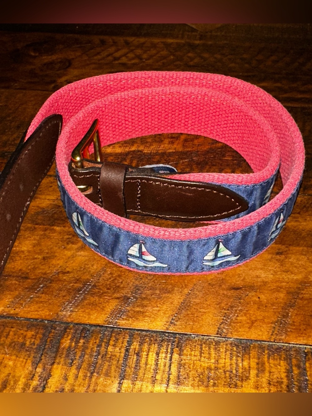 UEC Vineyard Vines By Shep & Ian Sail Boat Belt Mens Sz 30 Brown Leather